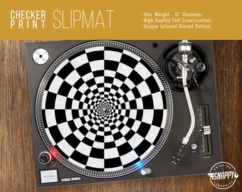 Checker Print Turntable Slipmat - 12" LP Record Player, DJ Slipmat- 16oz Felt w/ Glazed Bottom