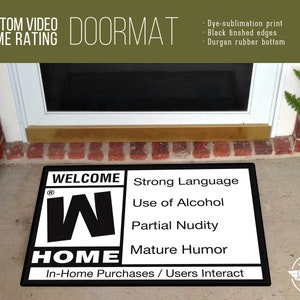 Video Game Rating Welcome Mat/Doormat/Rug - 24&quot; x 36&quot; - High Quality Digital Print, Dye-Sublimation, Weatherproof - Indoor/Outdoor