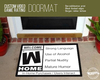 Video Game Rating Welcome Mat/Doormat/Rug - 24" x 36" - High Quality Digital Print, Dye-Sublimation, Weatherproof - Indoor/Outdoor