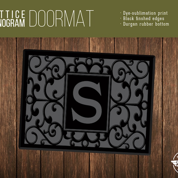 Initial Monogram Lattice Welcome Mat/Doormat/Rug - 24" x 36" - High Quality Digital Print, Dye-Sublimation, Weatherproof - Indoor/Outdoor