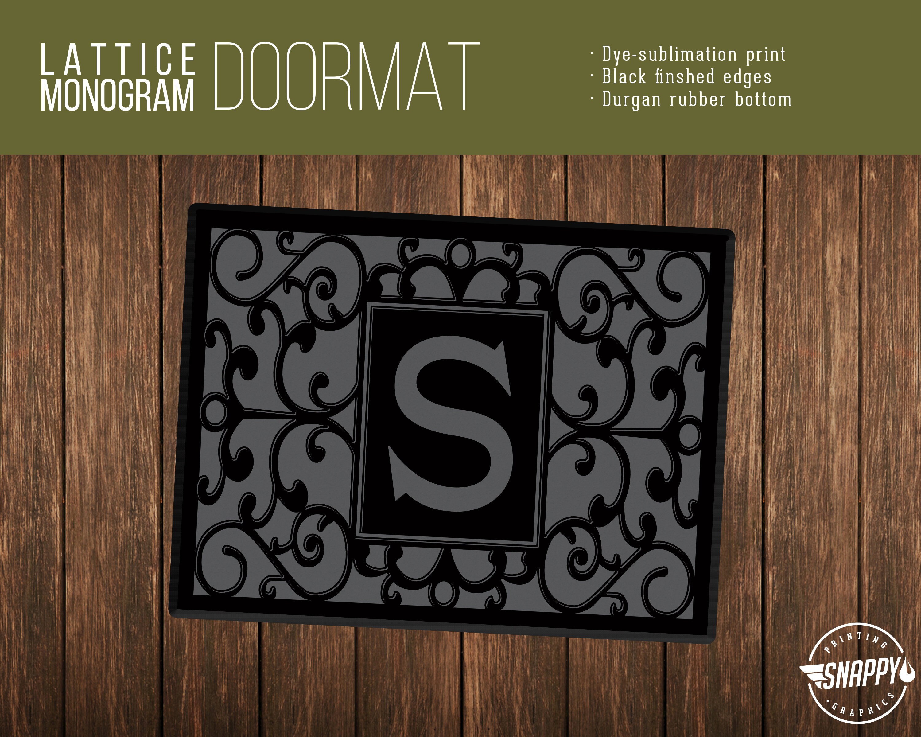 Initial Monogram Lattice Welcome Mat/Doormat/Rug - 24" x 36" - High Quality Digital Print, Dye-Sublimation, Weatherproof - Indoor/Outdoor