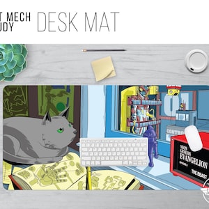 Cat Mecha Desk Mat - Study Mat - Makeup Mat- 3 Sizes - High Quality Print, Dye Sublimation - Hand Washable