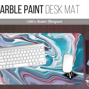 Marble Paint Print Desk Mat w/ Custom Monogram - 3 Sizes - High Quality Digital Print, Dye Sublimation - Hand Washable