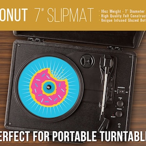 Donut 7 Inch Turntable Slipmat - Portable Record Player, DJ Slipmat- 16oz Felt w/ Glazed Bottom