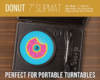 Donut 7 Inch Turntable Slipmat - Portable Record Player, DJ Slipmat- 16oz Felt w/ Glazed Bottom