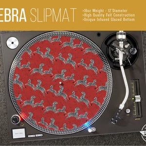 Zebra Pattern Turntable Slipmat - 12&quot; LP Record Player, DJ Slipmat- 16oz Felt w/ Glazed Bottom