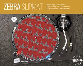 Zebra Pattern Turntable Slipmat - 12" LP Record Player, DJ Slipmat- 16oz Felt w/ Glazed Bottom