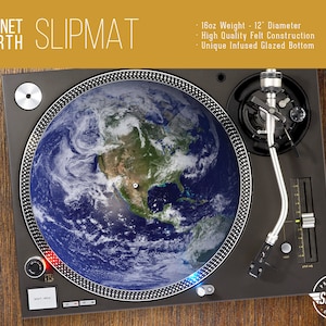 Planet Earth Turntable Slipmat - North America - 12&quot; and 7&quot; LP Record Player, DJ Slipmat- 16oz Felt w/ Glazed Bottom