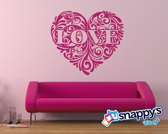 Love Pattern Heart - Custom Vinyl Wall Decal Inspirational Quote, Window Decor, Room Graphics