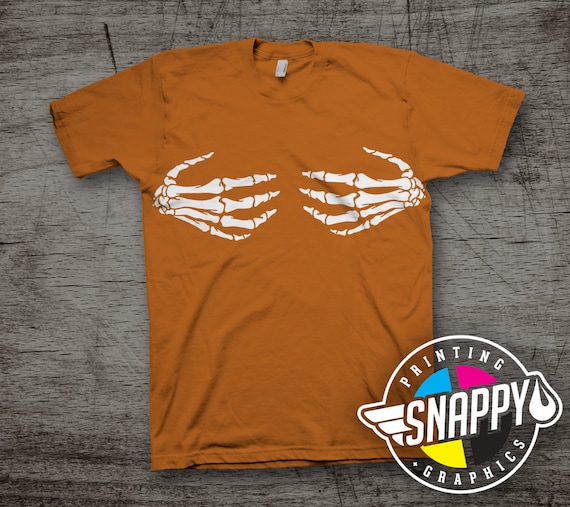 Skeleton Hand Bra Graphic Tee, Burnt Orange T-shirt, Halloween Tee, Party  Shirt 