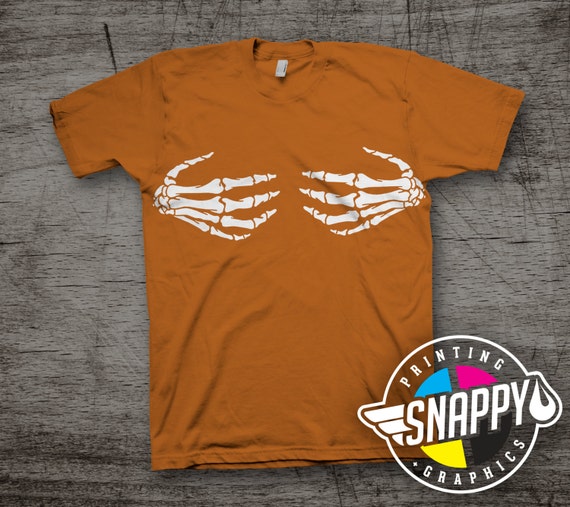 Skeleton Hand Bra Graphic Tee, Burnt Orange T-shirt, Halloween Tee