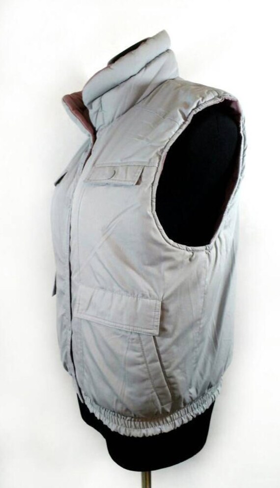 80s Puffy Vest, Vintage Reversible Gray Mauve Sle… - image 2