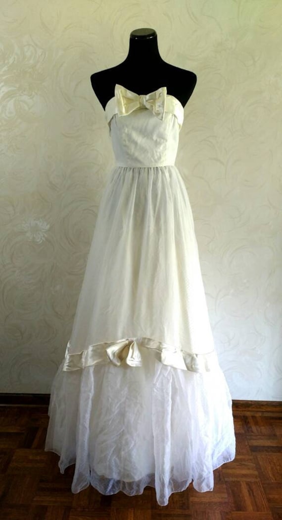 60s Wedding Gown, Vintage Strapless Swiss Dot Orga