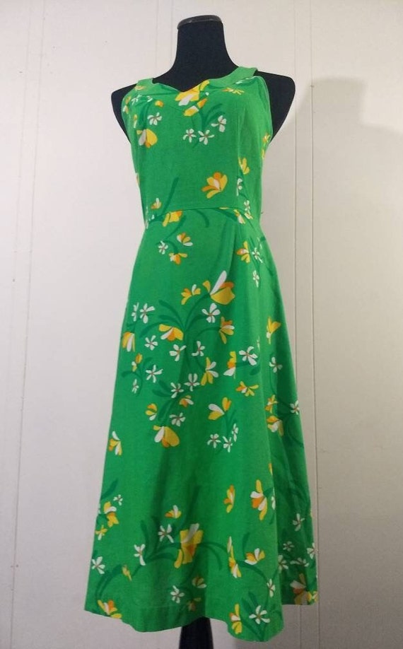 Vintage Swim Dress, Green Floral Malia Honolulu S… - image 2