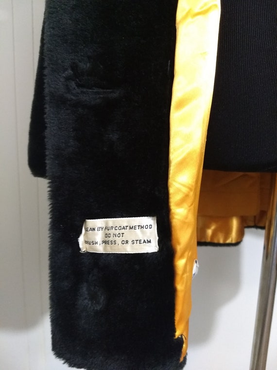 Vintage Faux Fur Coat, Black Fur Coat with Golden… - image 5
