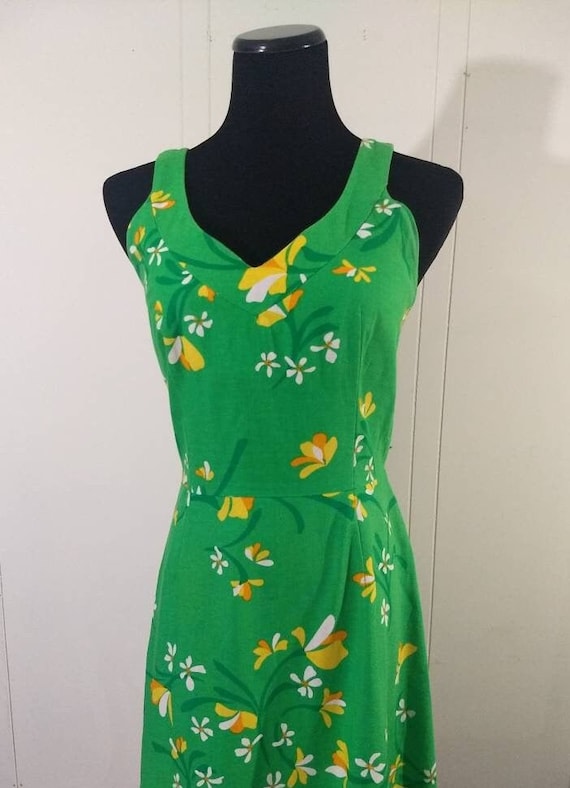 Vintage Swim Dress, Green Floral Malia Honolulu S… - image 1