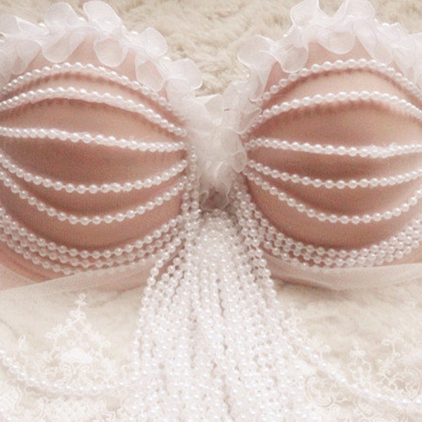 Kostenloser Versand Perle Puppe Lace Rave BH / White Wonderland / 34C 32D