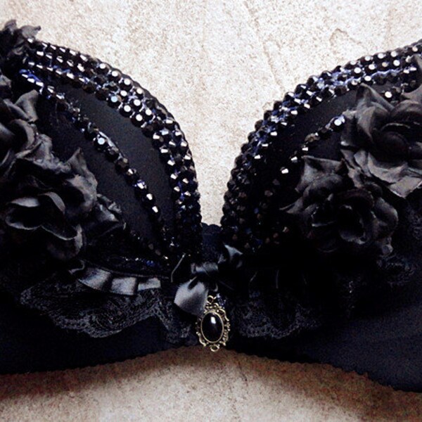 FREE Shipping Gothic Lolita Black Rave Bra/ 38B/ 36C