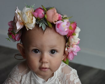 Child Flower Crown - Custom Made - Floral Headband - Baby Flower Crown - Toddler Flower Crown - Photo Prop - Milk Bath Crown