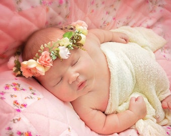 Infant Boho Flower Crown - Baby Flower Crown - Custom Made - Floral Headband - Photo Prop - Tie Back Flower Crown