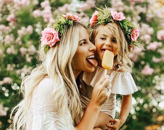 Boho Mommy and Me Flower Crown - Moana Inspired Flower Crown - Floral Headband - Custom Made - Photo Prop - Mother Daughter Accessory