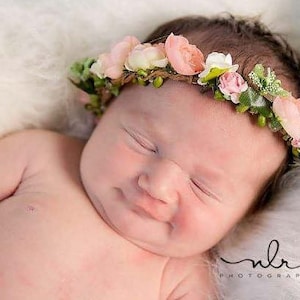 Couronne de fleurs pour bébé - Faite sur mesure - Couronne de fleurs pour bébé - Accessoire photo - Bandeau floral - Accessoire photo pour nouveau-né