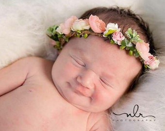 Infant Flower Crown - Custom Made - Baby Flower Crown - Photo Prop - Floral Headband - Newborn Photo Prop