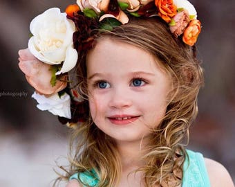 Child Flower Crown - Oversized - Custom Made - Floral Headband - Floral Accessory - Tie Back Flower Crown - Flower Girl Accessory