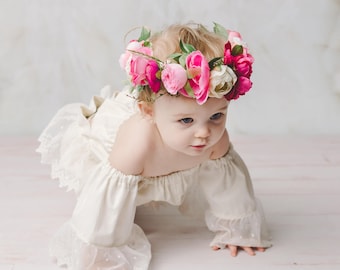 Child Flower Crown - Over sized - Boho Flower Crown - Custom Made - Baby Floral Headband - Photo Shoot - Photo Prop - Child Accessory