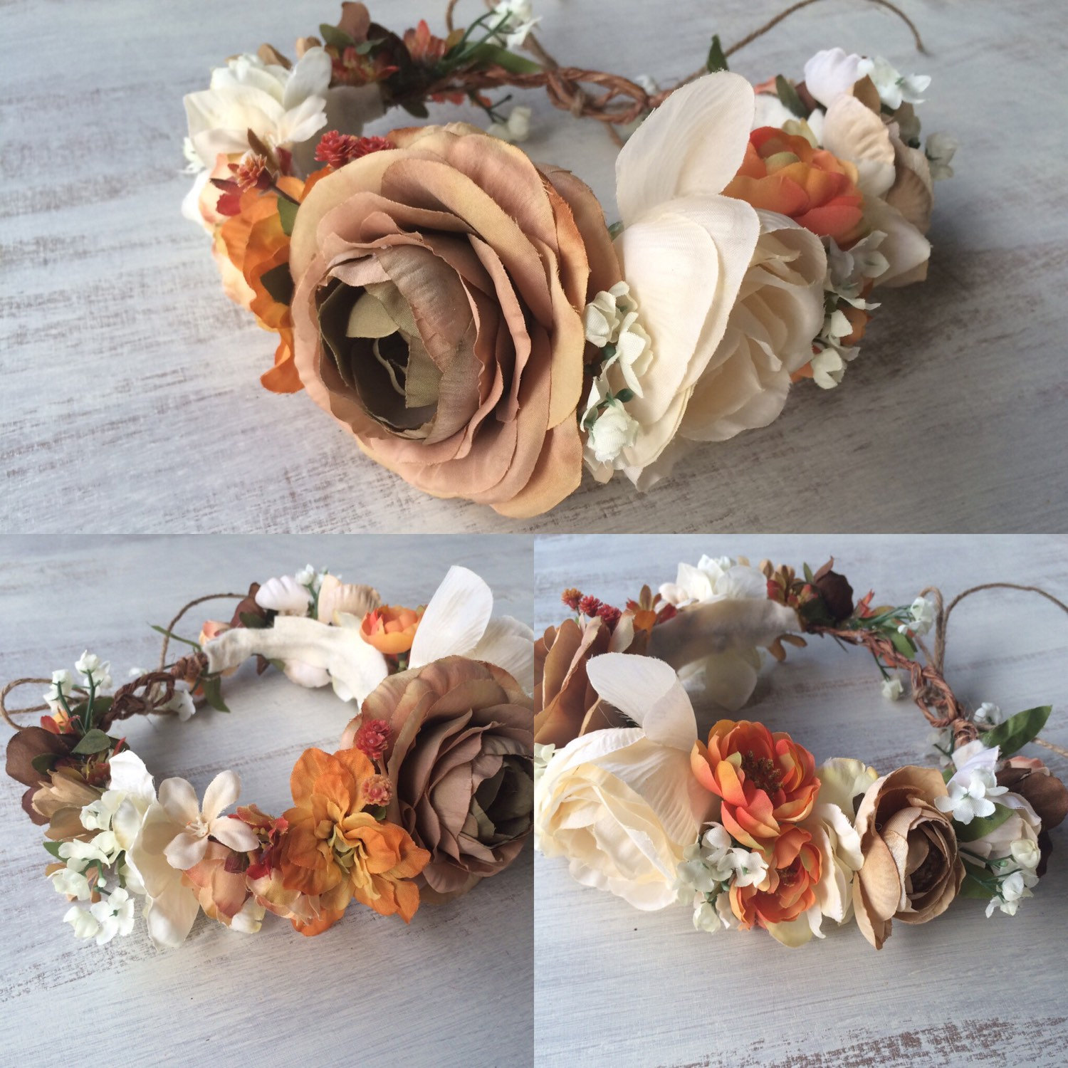 Handcrafted Autumn Flower Crown Autumn Flower Crown, Fall Fairy Crown, Woodland Fairy Crown  main image 2