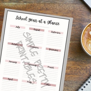 School Year at a glance - cute minimalist printable - homeschool lesson plans - simple one-page digital download