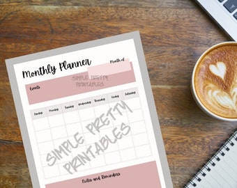 Maandelijkse Planner - schattig minimalistisch afdrukbaar - eenvoudige digitale download van één pagina