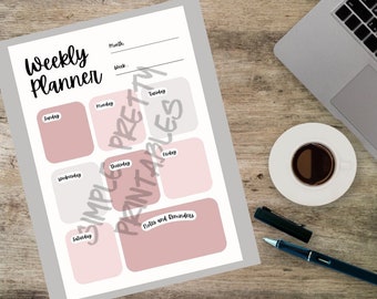 Wekelijkse Planner-pagina - schattig minimalistisch afdrukbaar - eenvoudige digitale download van één pagina