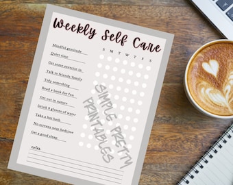 Wekelijkse zelfzorggrafiek - logboek voor emotionele en geestelijke gezondheid - minimalistisch afdrukbaar