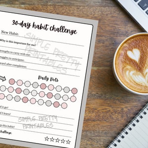 Habit Challenge dot tracker - healthy habits worksheet - cute minimalist printable