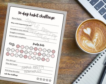 Habit Challenge dot tracker - werkblad gezonde gewoonten - schattig minimalistisch afdrukbaar