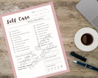 Dagelijkse zelfzorgchecklist - tracker / log voor geestelijke gezondheid - minimalistisch afdrukbaar