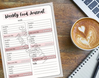 Food Journal afdrukbaar - wekelijkse voedseltracker - eenvoudige, minimalistische pagina met gezonde gewoontes