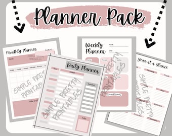 Planner Pack - schattige minimalistische printables - dagelijks, wekelijks, maandelijks, jaarlijks - vier digitale downloads