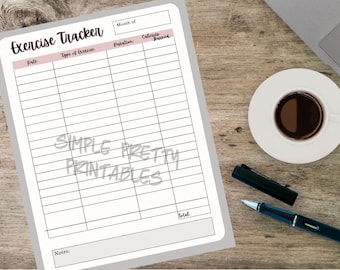 Exercise Tracker afdrukbaar - werkblad voor fitnessuitvoer - workout-tracker - minimalistisch ontwerp