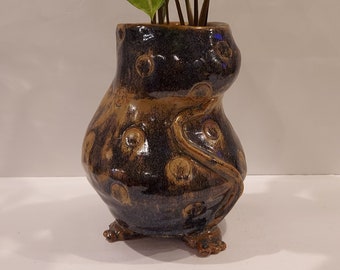 RARE 70's Original Abstract Cat Pottery Vase With Tail & No Head-Abstract Leopard Vase-Art Deco Cat Vase Pottery Retro Boho Hippie Funky Art