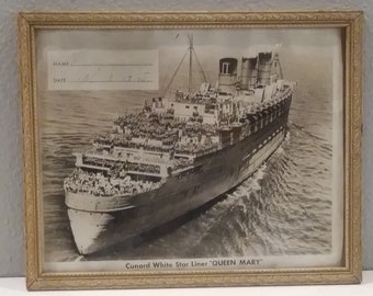 40s Original Photo of The Cunard White Star Liner Queen Mary Carrying Returning American Troops in 1945 Marked Gentry Carroll Victory Voyage