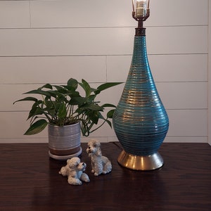 MCM Rare BITOSSI Lamp Blue & Gold Gilt Ceramic Lamp Aldo Londi Design Italy-40&#39;s Rare Turquoise Gold Bitossi Lamp With Bitossi Mark-Boho