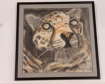 1993 Panther Leopard Art Signed Broadstreet-12 1/2" Original Framed Leopard Signed Art In Black Frame-Beautiful Leopard Wall Art