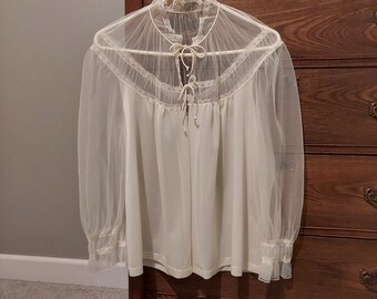 RARE VTG 50s Nylon & Sheer Chiffon Cream Bed Jacket by LUXITE Size L-50's Nylon Bed Jacket Great as a Sexy Overage or Over a Neglige Gown