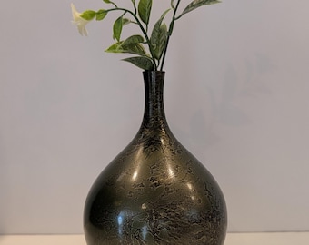 Very Rare VTG Japanese Green Patinated Bronze Metal Bulbous Vase-Rare Green Verdigris unsigned-Shelf Décor