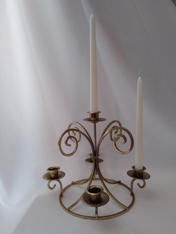 Vintage Multi Candle Holder Gold Metal Candelabra 5 Arm Candle Etsy