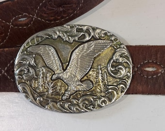 VTG RARE Silverplate Raised 3D Flying Eagle Belt Buckle signed-Unique Moving Eagle Belt Buckle Western Wear Cowboy Cowgirl Accessory