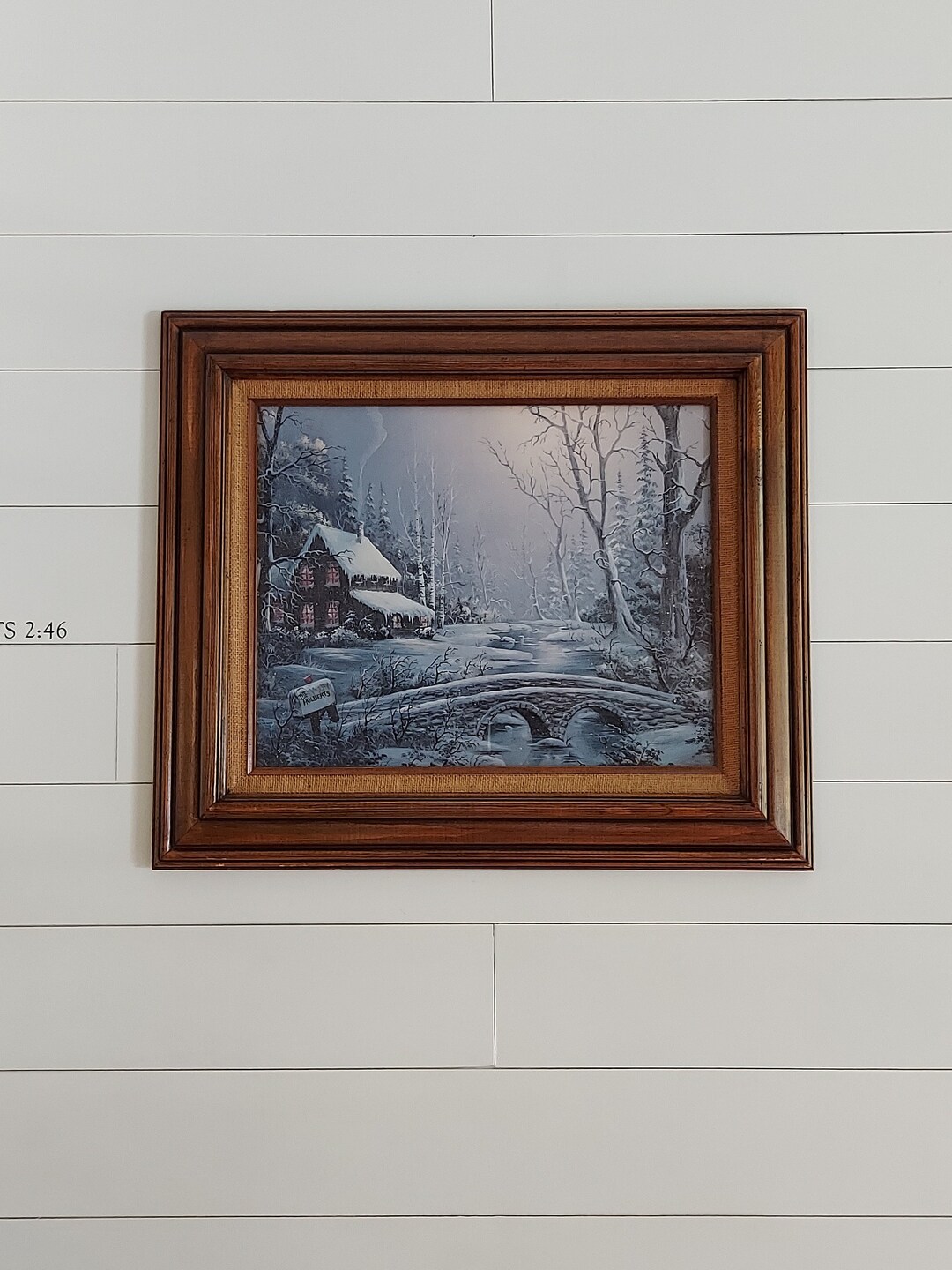 LG RARE Vintage Winter Snow Cabin in Woods Landscape Art 28 X 24 X 2 ...