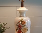 Vintage Accurate Casting Co Porcelain Brass Vintage Table Lamp France-Iridescent Glass Lamp With Florals Neutral Boho Cottage Farmhouse